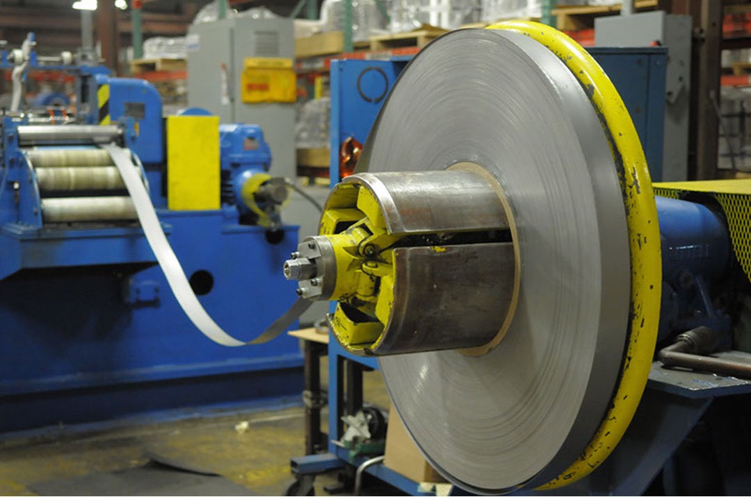 Stainless steel slitting machine at a factory in San Jose, California